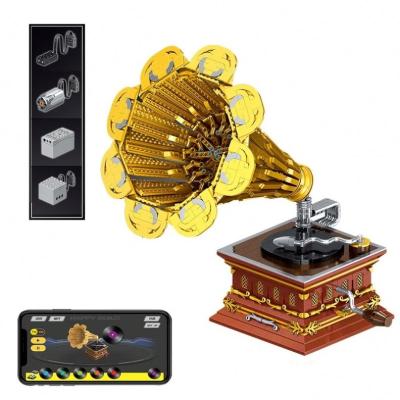 China DIY Building Brick New YC-21002 Creative APP Motorized Phonograph Speaker Assembly High-Tech Brick Model Sets DIY Music Box Building Blocks Toy for sale