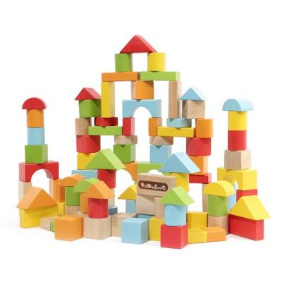 China Non-Toxic Eco-friendly In Stock 100PCS Wooden Children Large Particle Building Block DIY Assembled Baby Educational Toys for sale