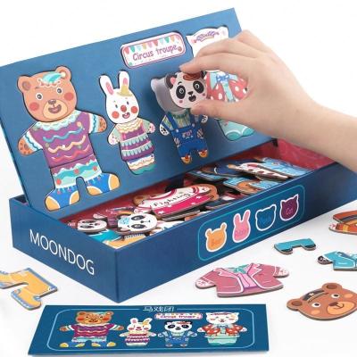 China 2022 Model Hot Selling 4 Bears Change Clothes Game With Magnetic Wooden Educational Puzzle Toys For Children for sale