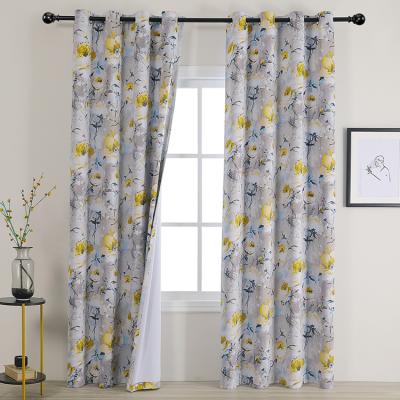 China Factory direct supply blackout curtain eyelet blackout blackout room yellow floral print ready made curtain for sale