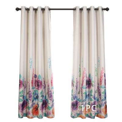 China Blackout Polyester 100% High Shading Grommet Print Floral Purple Large Curtain for sale