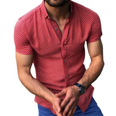 China 2022 summer new men's polka dot short-sleeved shirt lapel red casual large size top breathable Amazon Europe and America for sale