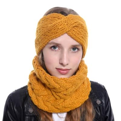 China New stock winter short wholesale women goes woolen twist knitted hair band and scarf infinity set for sale