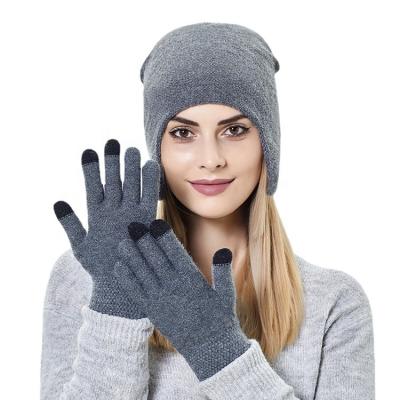 China American Autumn Winter Fashion Knitted Men Women Ear Warmer Gloves 2pcs Hat Set Wholesale Solid Short Fin for sale