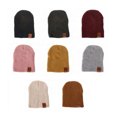 China Striped 8 Color Brand New Solid Color Adult Children Girls Boys Winter Classic Acrylic Hats Family Knitted Hat for sale