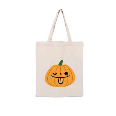 China Drop Shipping Women Canvas Handbags Tote Shoulder Bags Eco Friendly Pumpkin Halloween Folding Shopping Bag For Girls for sale