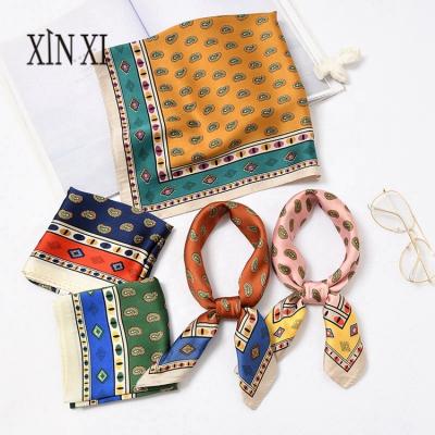 China New design imitated women ladies fashion small square silk shawl head imitated hair silk scarf for sale