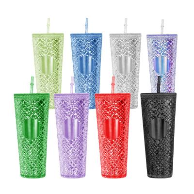 China Viable Iridescent Tumblers Jeweled Cold Tumbler Gradient Double Wall Custom Mugs Custom Cups Bling Sippy Mug with Lids and Straws for sale