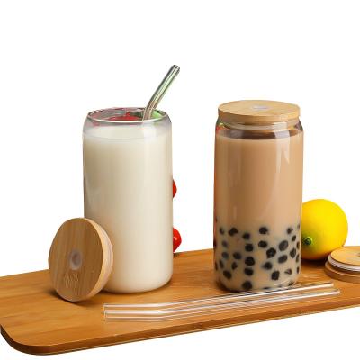 China Viable Clear Frosted Tumbler Sippy Cup Beer Can Cold Formed Glass Sublimation Glass Water Cups With Lids And Straws for sale