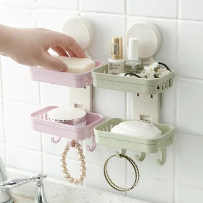 China Double Household Eco-Friendly Punch-free Creative Plastic Soap Dish Bathroom Soap Dish Holder Bathroom Plastic Soap Holder With Drain Bathroom Soap Dish for sale