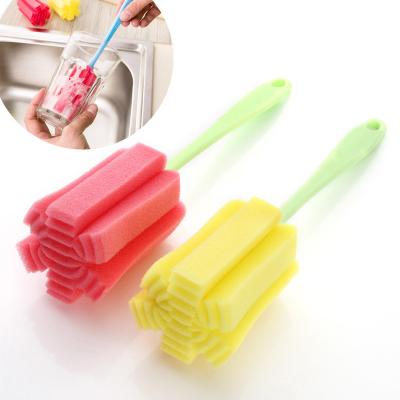 China 1Pcs Long Handle Viable Long Handle Glass Cleaning Brush Bottle Tea Cup Sponge Remover Kitchen Tool Sponge Sweep Random Color for sale