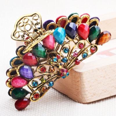 China Eco-friendly Fashion Hair Alloy Non-slip Thick Hair Clips Handmade Wedding Large Peacock Resin Hair Claw Clips For Women Accessories for sale