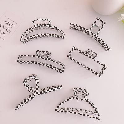 China Wholesale Custom Black and White Fashion Geometry Hair Grid Large Metal Hair Claw Stylish Clip High Quality and Fast Delivery for sale