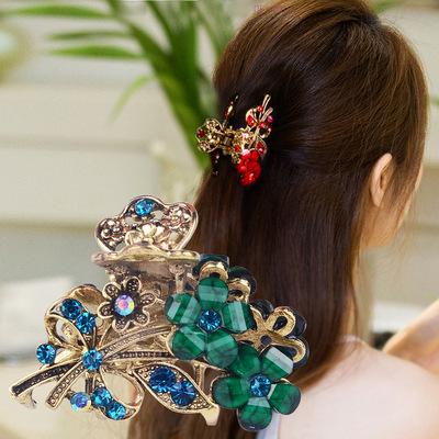 China Hot high quality and fast delivery factory sales metal hair claws retro rhinestone resin flower hair claw clips for female for sale