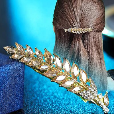 China Wholesale High Quality And Fast Delivery Factory Custom Made Retro Rhinestone Crystal Elegant Spring Hair Clips Leaf Form Hair Clips Hair Clips for sale