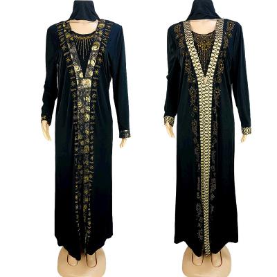 China 2062 2063 Anti-Static Abaya Muslim Women's Black Sheathed Ice Embroidery Slim Fit Classic Elegant Hot Drill Woven Dresses Long for sale