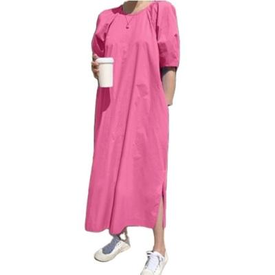 China 555 summer new anti-static pink high quality women's fashion round neck line casual dress for sale