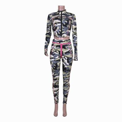 China Long Sleeved Casual Printing Two Piece Suit Set Anti-pilling Women's Jacket And Pants Camouflage Suit Fashion Jacket for sale