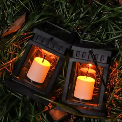 China Plastic Flameless Candle Lantern Solar Outdoor Garden Lights LED Hanging Flicker Lights Lamps Waterproof Decorative Light for sale