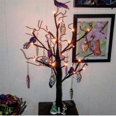 China Hiqh Quality Led Tree Halloween Decoration Lights 24 Orange Led Black Glitter Halloween Lit Tree 2ft 60cm for sale