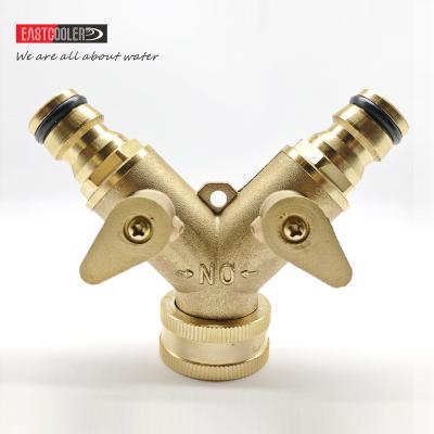 China Home Kitchen Eastcooler 3/4 Inch Brass Garden Water Valve 2 Way Y Hose Faucet Splitter Connector Wholesale for sale