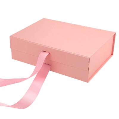 China Recycled Materials RST Logo Matte White Pink Large Rigid Cardboard Custom Paper Gift Packaging Magnetic Folding Box For Gift for sale