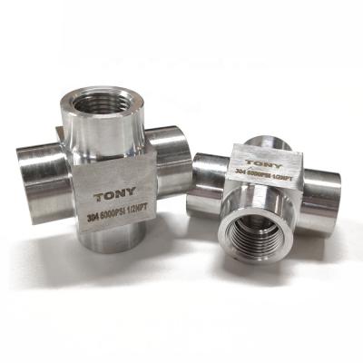 China CNG NPT/BSP/G Thread Stainless Steel Female Thread Pipe Cross Fit Pipe Fitting 3000Psi 4 Way for sale