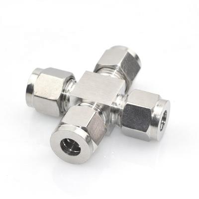 China 316 Sanitary Tube Fitting 1/8 Inch Stainless Steel Cross Fitting SS316 4 Way High Ferrule Pressure Sanitary Tube Fitting for sale