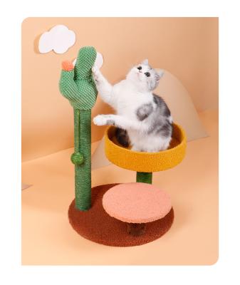 China Viable Supplier High Quality Green Pet Toys Rope Cactus Cat Scratcher Plush Tree Canvas House for sale