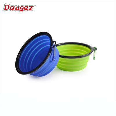 China New Design Durable Large Size Portable Silicone Travel Collapsible Dog Pet Bowl With Carabiner for sale