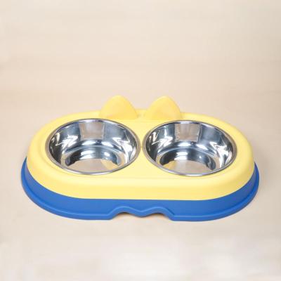 China Hot Selling Wholesale Sustainable Cat Ear Shape Stainless Steel Pet Feeder Water Bowl Good Quality for sale