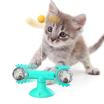 China 2020 New Design Hot Selling Cat Feather Windmill Turntable Toy Funny Ball Viable Cat Toy Sucker for sale