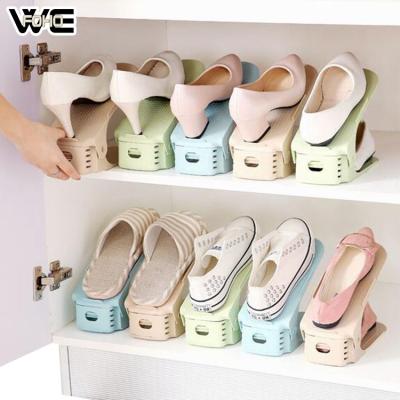 China Wholesale Home Shoe Rack Display Folding Double Layer Space-Saving Plastic Shelf Organizer Storage for sale