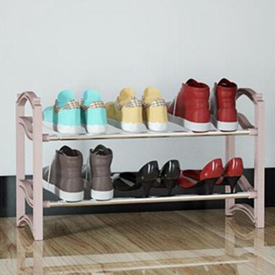 中国 Storage cabinet 2019 metal shoe rack 2/4tier expandable portable plastic+iron tube shoe shelf 販売のため