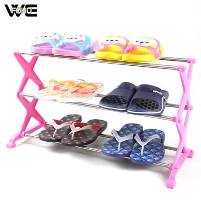 China DIY Pink Plastic Shoe Shelf Adjustable Modern Mini Small Folding Shoe Rack zu verkaufen