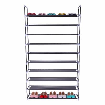 China Shoe Rack 2021 Cheap Portable Black 50 Pairs Non-woven Fabric 10 Tiers Shoe Rack for Home en venta