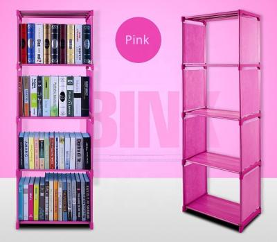 China Modern Design Dust Proof Bookcase Pink Plastic Fabric Simple Creative Bookshelf for sale