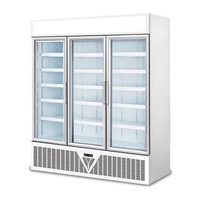 China Glass Beverage Display Single-temperature Supermarket 3 Doors Upright Freezer for sale