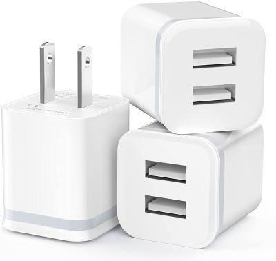 China Durable USB Wall Charger, LUOATIP Cube USB Box Charging Brick 3-Pack 2.1A/5V Dual Port Socket Block Charger Adapter Power For iPhone 13 12 for sale