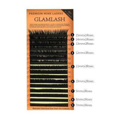 China Synthetic Hair GLAMLASH L False Mixed Tray L Mink Black Material 8-15mm Lashes L+ LC LD LU Loop Makeup Eyelash Extensions for sale