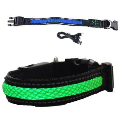 China Reflective Nylon Filling Led Dog Collar, Safety Luminous Dog Collar Glowing In The Dark for sale