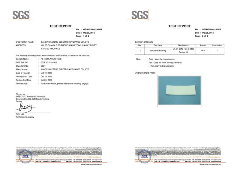 Test report - Jiangyin leteng electric appliance co.,ltd