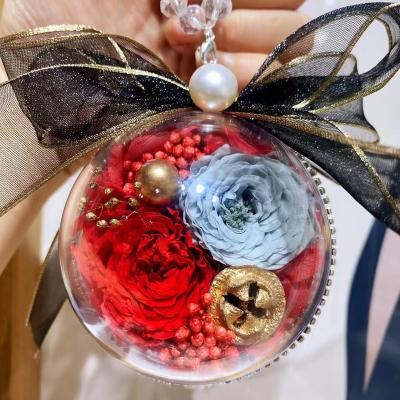 China Beautiful Colorful Valentine's Day Gift Acrylic Immortal Flower Car Hanging Key Ball Desk Decor Ball Key Chains Custom Craft for sale