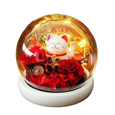 China Natural Fortune Cat Eternal Rose Glass Cover Crystal Ball Small Night Light Direct Selling Contact for sale