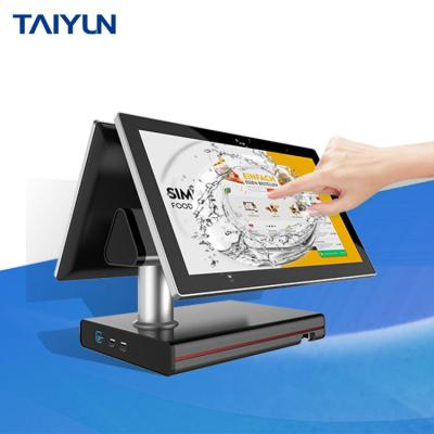 China Face Recognition Windows OS Screen Cash Register Machine Dual 15.6 Inch Restaurant Touch Screen All-in-one Cash Register for sale