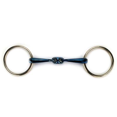 China Stainless Steel Iron Ring Double Jointed Blue Steel Soft Snaffle Bit With Eliptic Link for sale