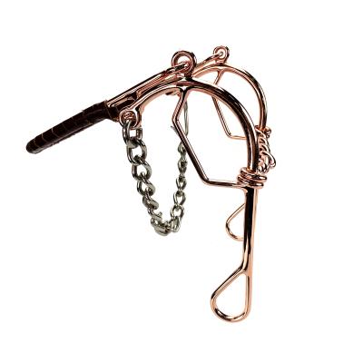 China Rose Gold Hackamore Bit with Leather Wrapped Mouth Noseband and Restraint Chain 25123LRO for sale