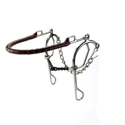 China Horse Gear Packing Soft Bit Stainless Steel Hackamore Bit Iron Mouth With Leather Wrapped Mouth Noseband And Restraint Chain 25123LBS for sale