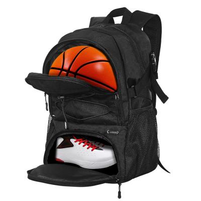 China With USB High Quality Outdoor Sports Basketball Backpack New Wholesale Solid Black Zipper Sports Basketball Backpack for sale