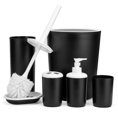 China Sustainable Luxury Matte Black Home Bathroom Designer Bathroom Accessories Set-5 Piece Plastic Set for sale